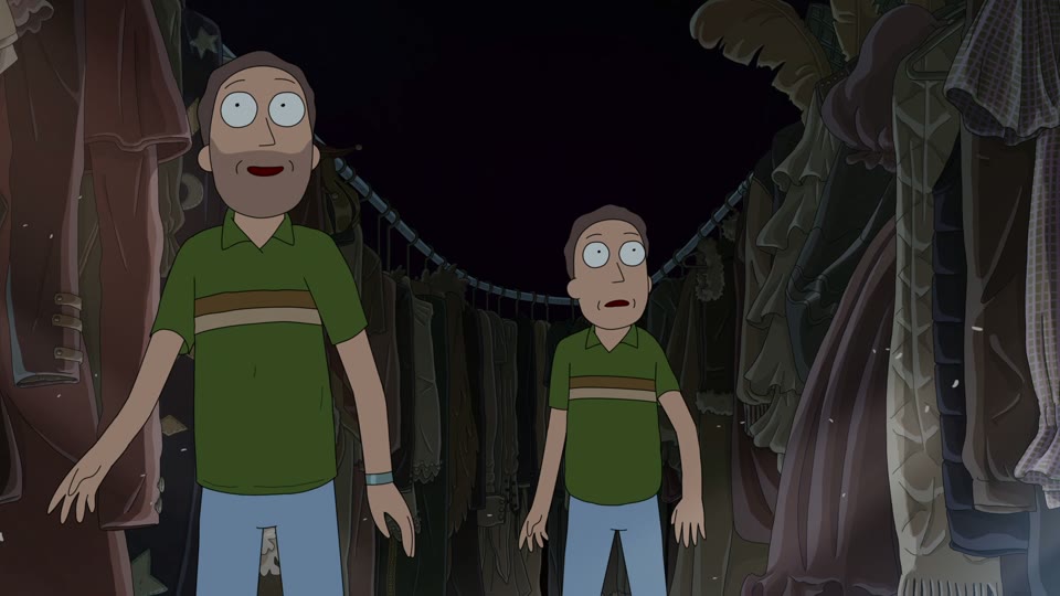 Jerry and Mooch entering a room on their journey